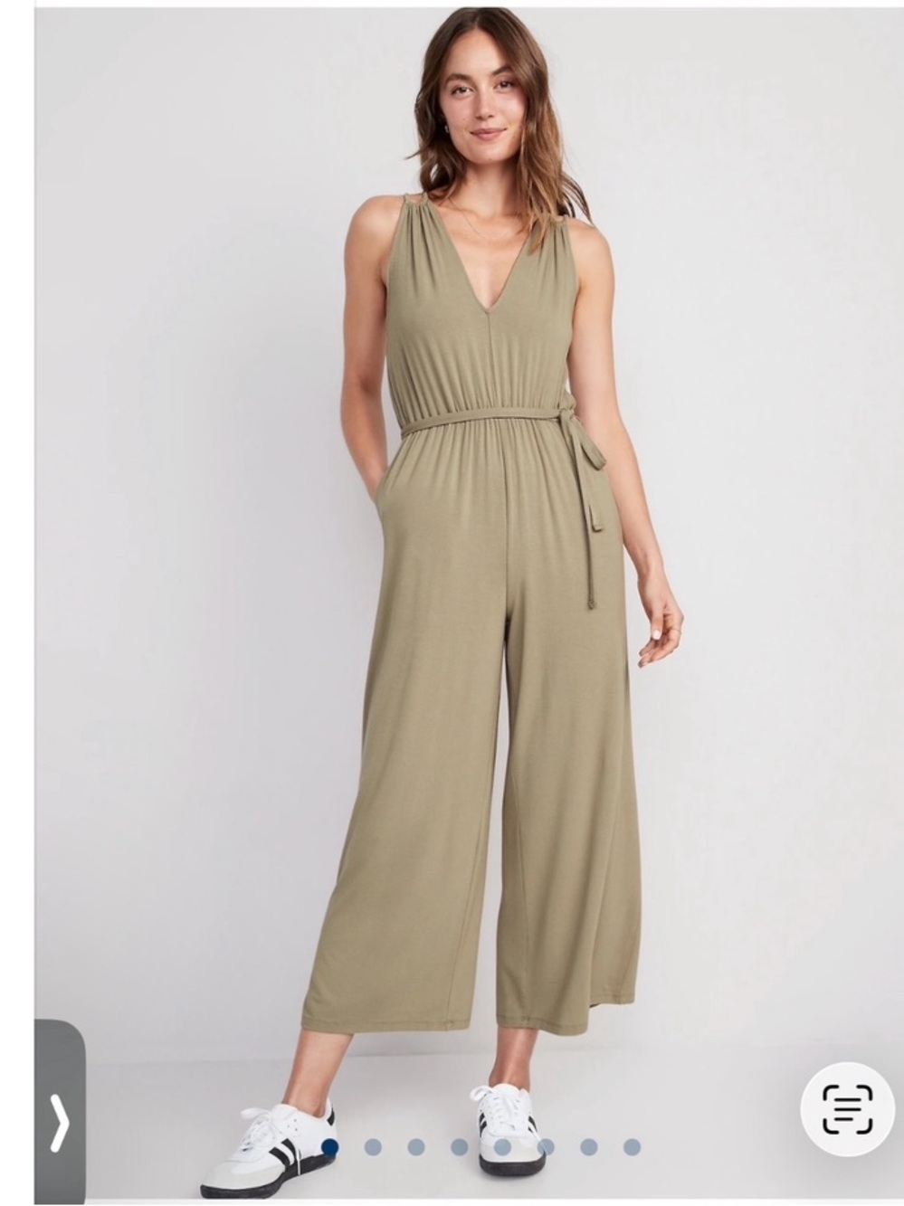 Old Navy Olive V-Neck Sleeveless Wide-Leg Jumpsuit